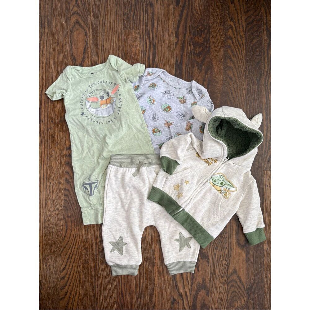 STAR WARS Infant 0-6 Mos Baby Yoda Grogu The Mandalorian Bundle Jacket/Pants & T